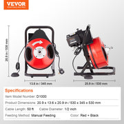 Drain Cleaner Machine 50FT x 1/2Inch Manual Feed Snake Auger with 4 Cutter V952-SDJJKLSGDSTJA6DFTV3