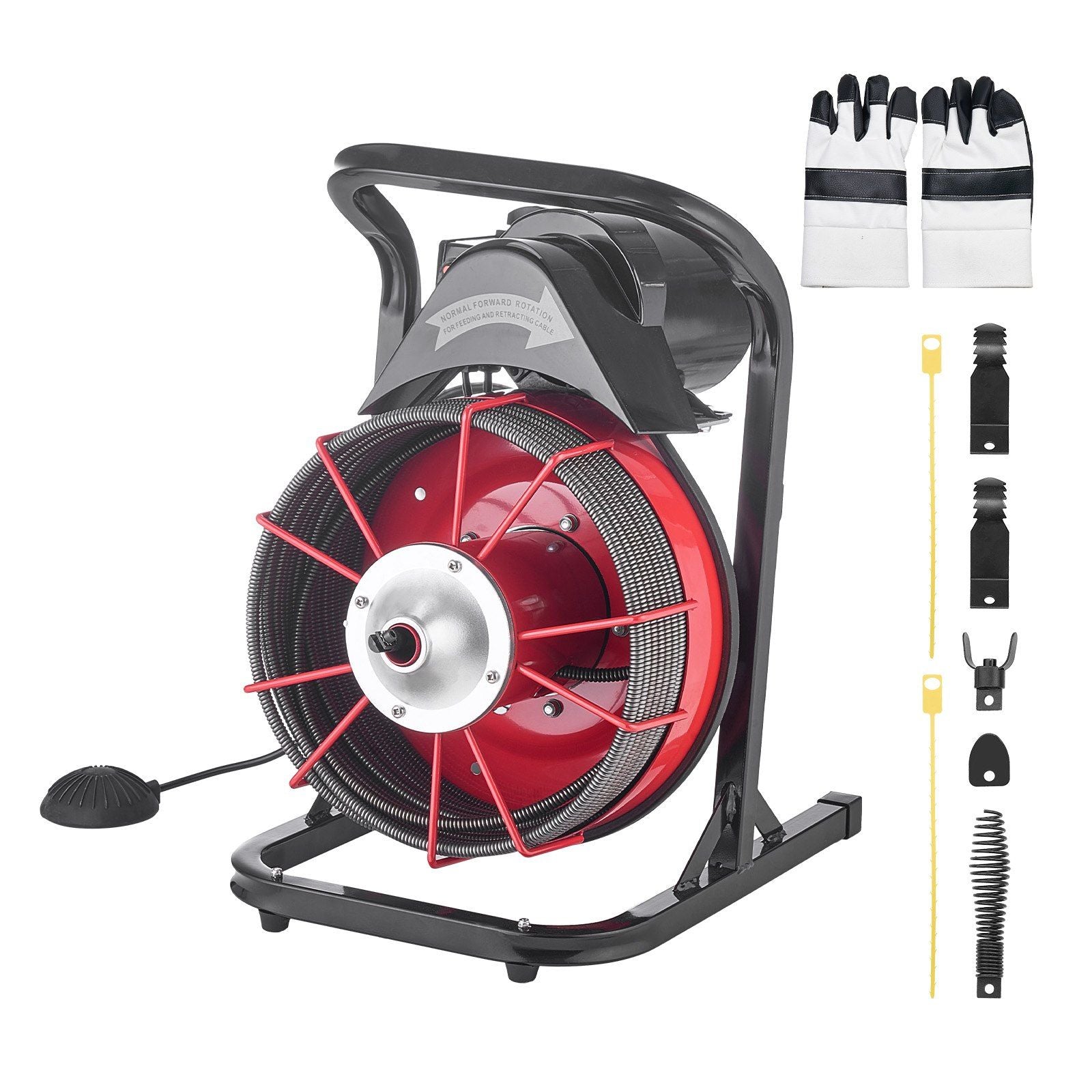 Drain Cleaner Machine 23m x 13mm, Sewer Snake Auger Manual Feed with 4 Cutters & Air-activated Foot Switch V952-SDJJKLSGDSTJGDO6A002V3