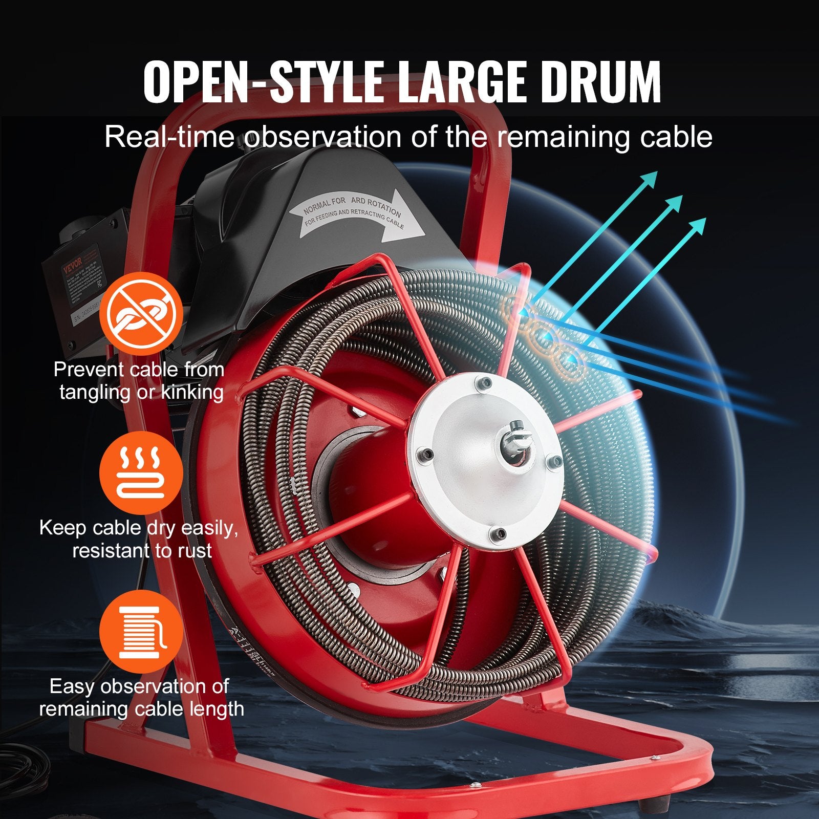 Drain Cleaner Machine Drain Auger 50FT x 3/8 Inch Manual Feed & 4 Cutters V952-SDJJKLSGDSTJVQGHEV3