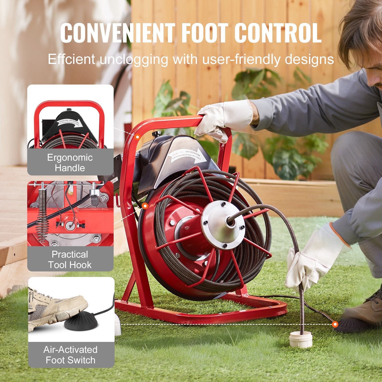Drain Cleaner Machine Drain Auger 50FT x 3/8 Inch Manual Feed & 4 Cutters V952-SDJJKLSGDSTJVQGHEV3