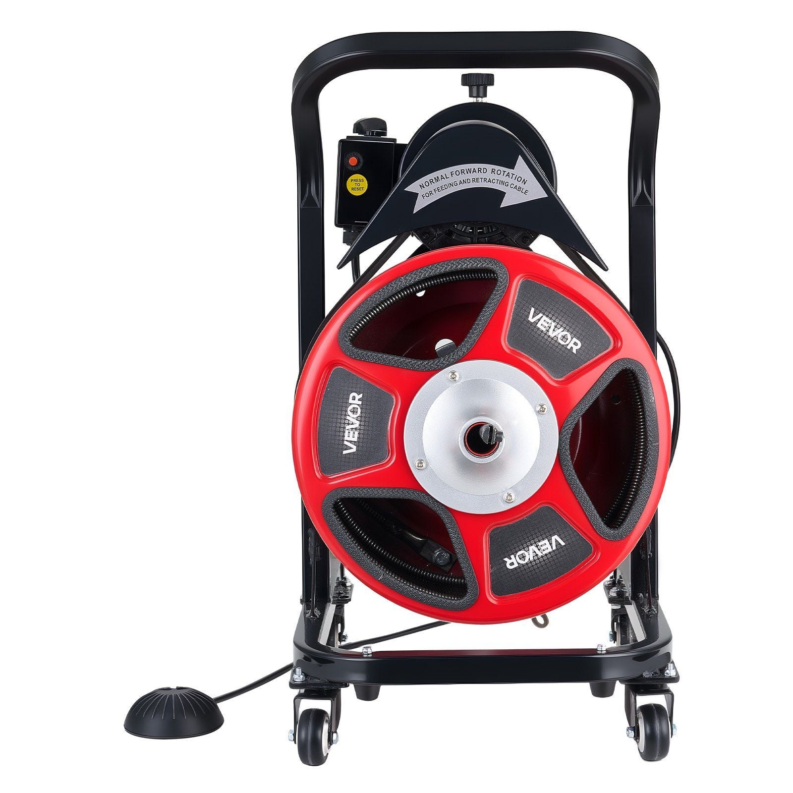 Drain Cleaner Machine 15m x 13mm, Manual Feed Sewer Snake Auger on Wheels - with 4 Cutters & Air-activated V952-SDJJKLSGDSTJWGUIY002V3