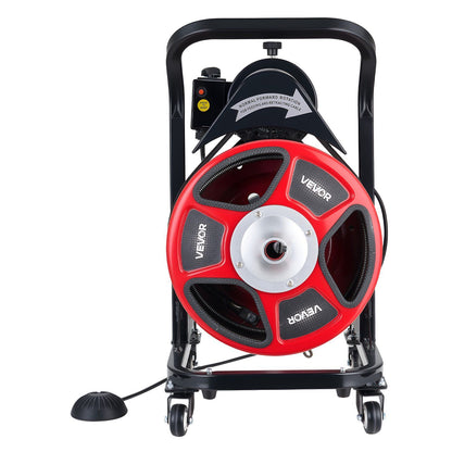 Drain Cleaner Machine 15m x 13mm, Manual Feed Sewer Snake Auger on Wheels - with 4 Cutters & Air-activated V952-SDJJKLSGDSTJWGUIY002V3