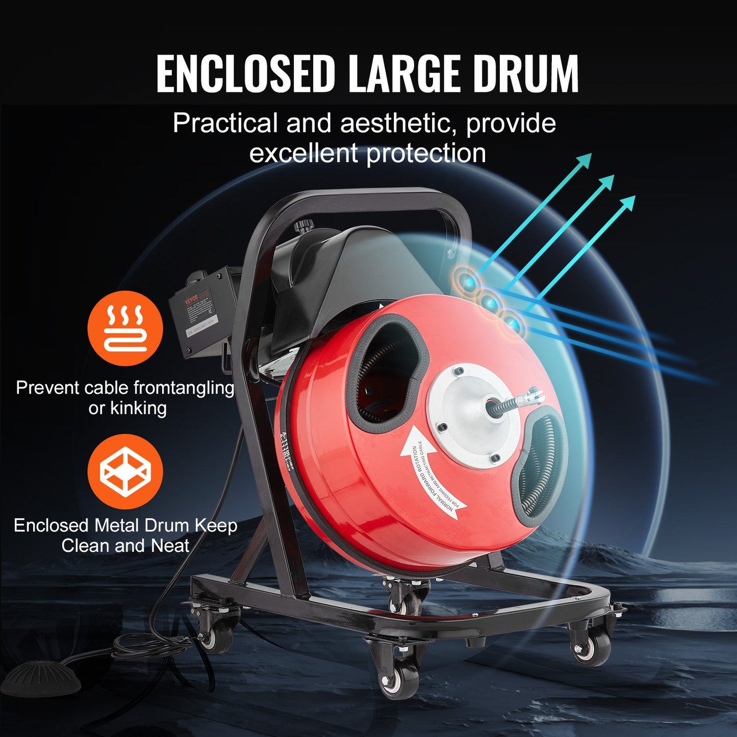 Drain Cleaner Machine 50FT x 1/2 Inch Manual Feed Snake Auger with Wheels V952-SDJJKLSGDSTJWGUIYV3