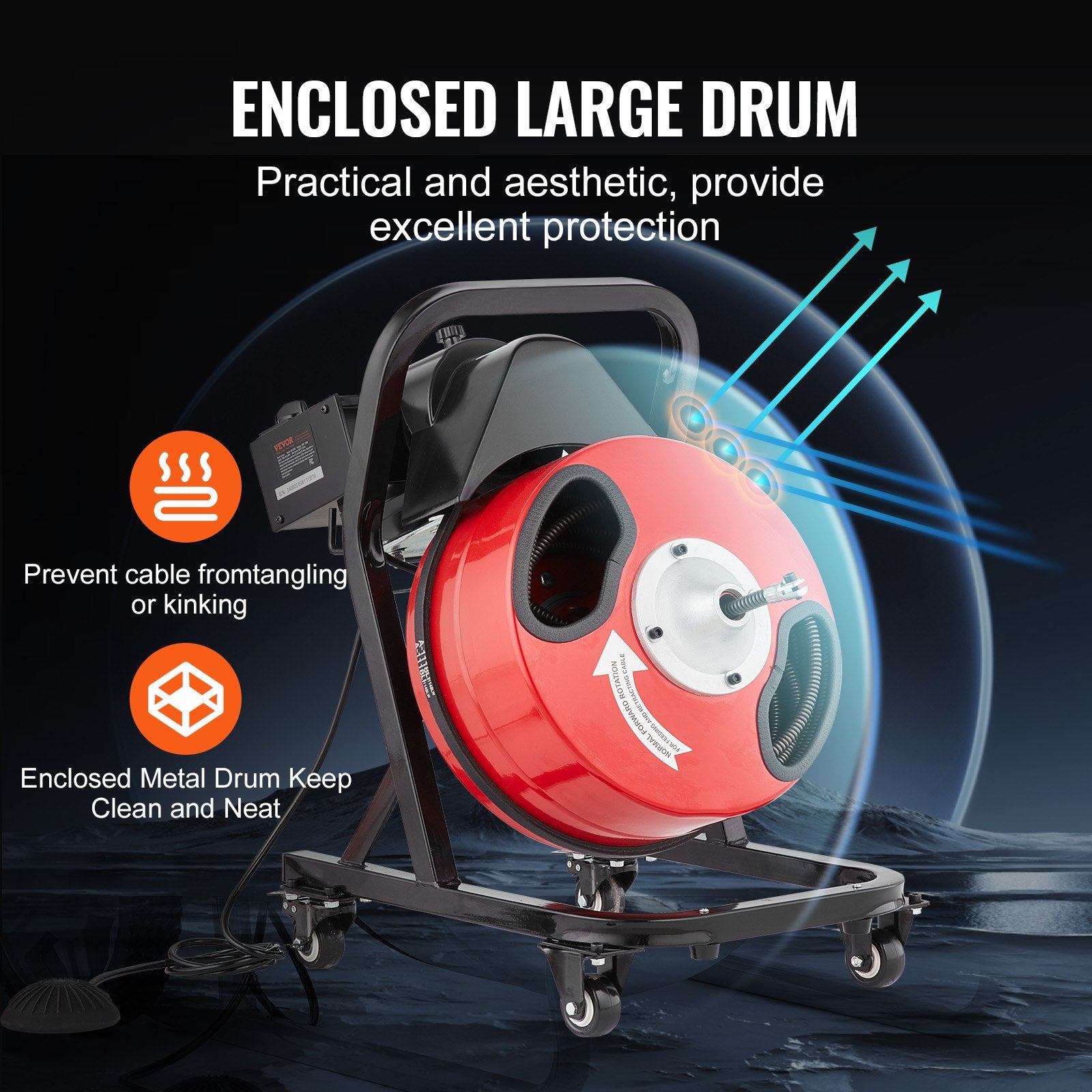 Drain Cleaner Machine 50FT x 1/2 Inch Manual Feed Snake Auger with Wheels V952-SDJJKLSGDSTJWGUIYV3