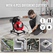 Drain Cleaner Machine 50FT x 1/2 Inch Manual Feed Snake Auger with Wheels V952-SDJJKLSGDSTJWGUIYV3