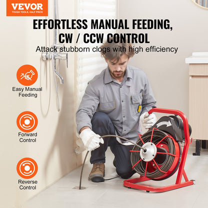Drain Cleaner Machine Drain Auger 75FT x 3/8 Inch Manual Feed & 4 Cutters V952-SDJJKLSGDSTJXKYV3V3