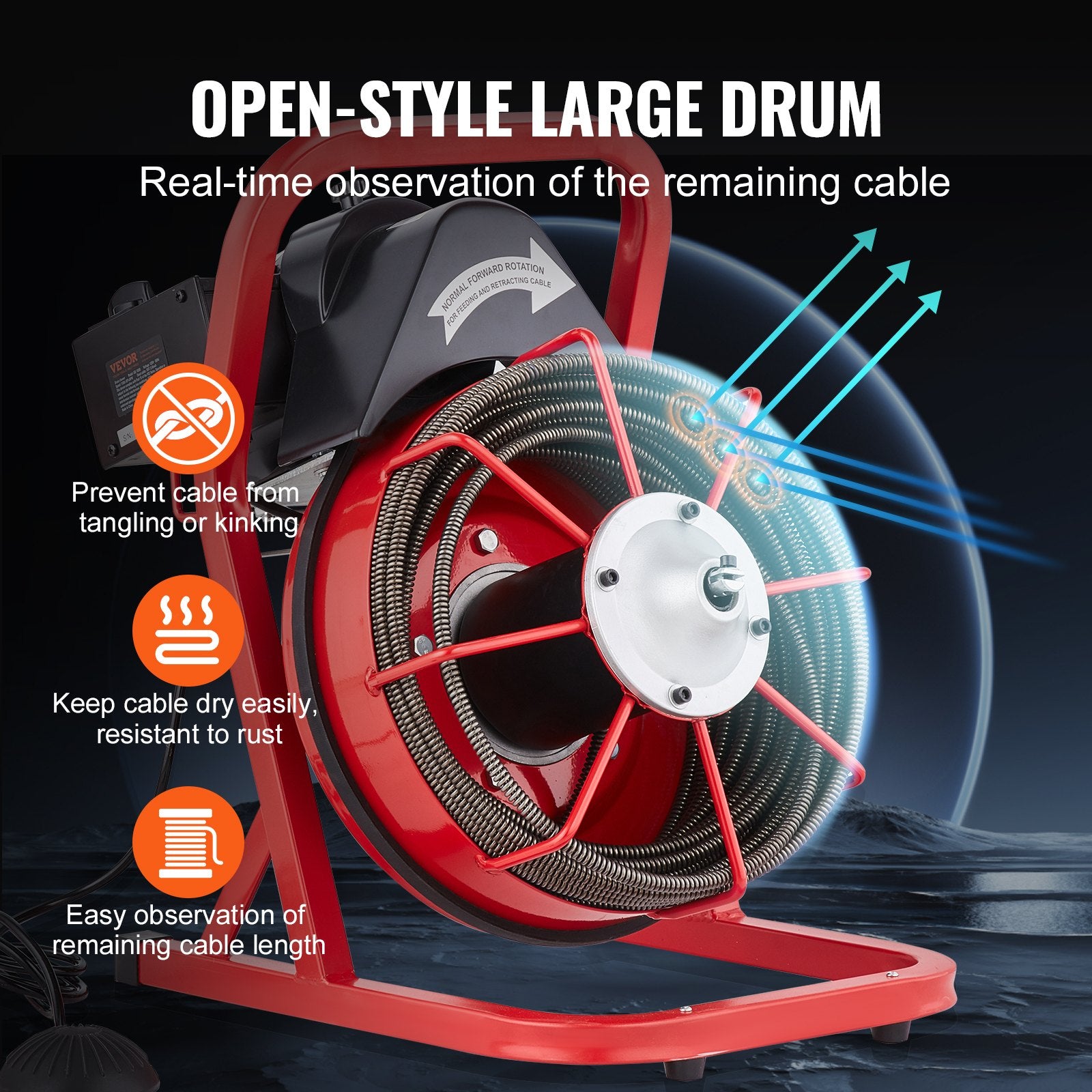 Drain Cleaner Machine Drain Auger 75FT x 3/8 Inch Manual Feed & 4 Cutters V952-SDJJKLSGDSTJXKYV3V3