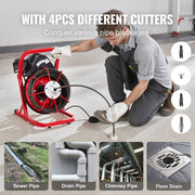 Drain Cleaner Machine Drain Auger 75FT x 3/8 Inch Manual Feed & 4 Cutters V952-SDJJKLSGDSTJXKYV3V3