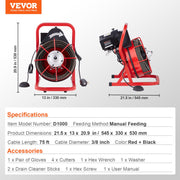 Drain Cleaner Machine Drain Auger 75FT x 3/8 Inch Manual Feed & 4 Cutters V952-SDJJKLSGDSTJXKYV3V3
