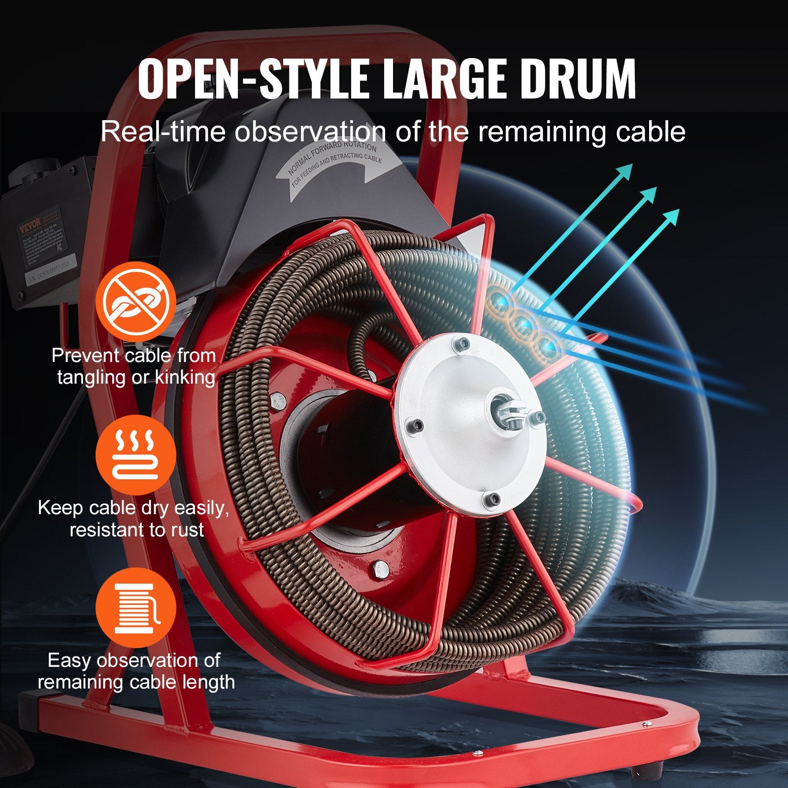 Drain Cleaner Machine Drain Auger 50FT x 1/2 Inch Manual Feed & 4 Cutters V952-SDJJKLSGDSTJZQNLAV3
