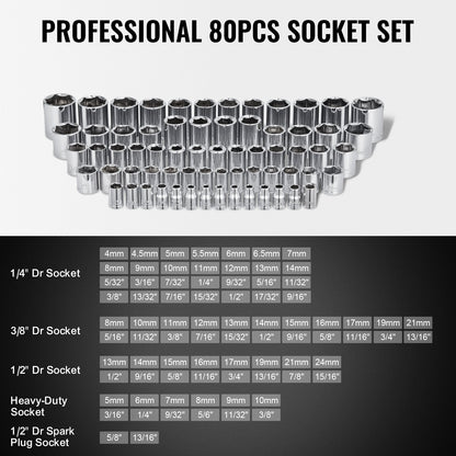 207-Piece Mechanics Tool Set 1/4" 3/8" 1/2" Drive Sockets SAE and Metric V952-SDJXGJTZ14384PX0VV0