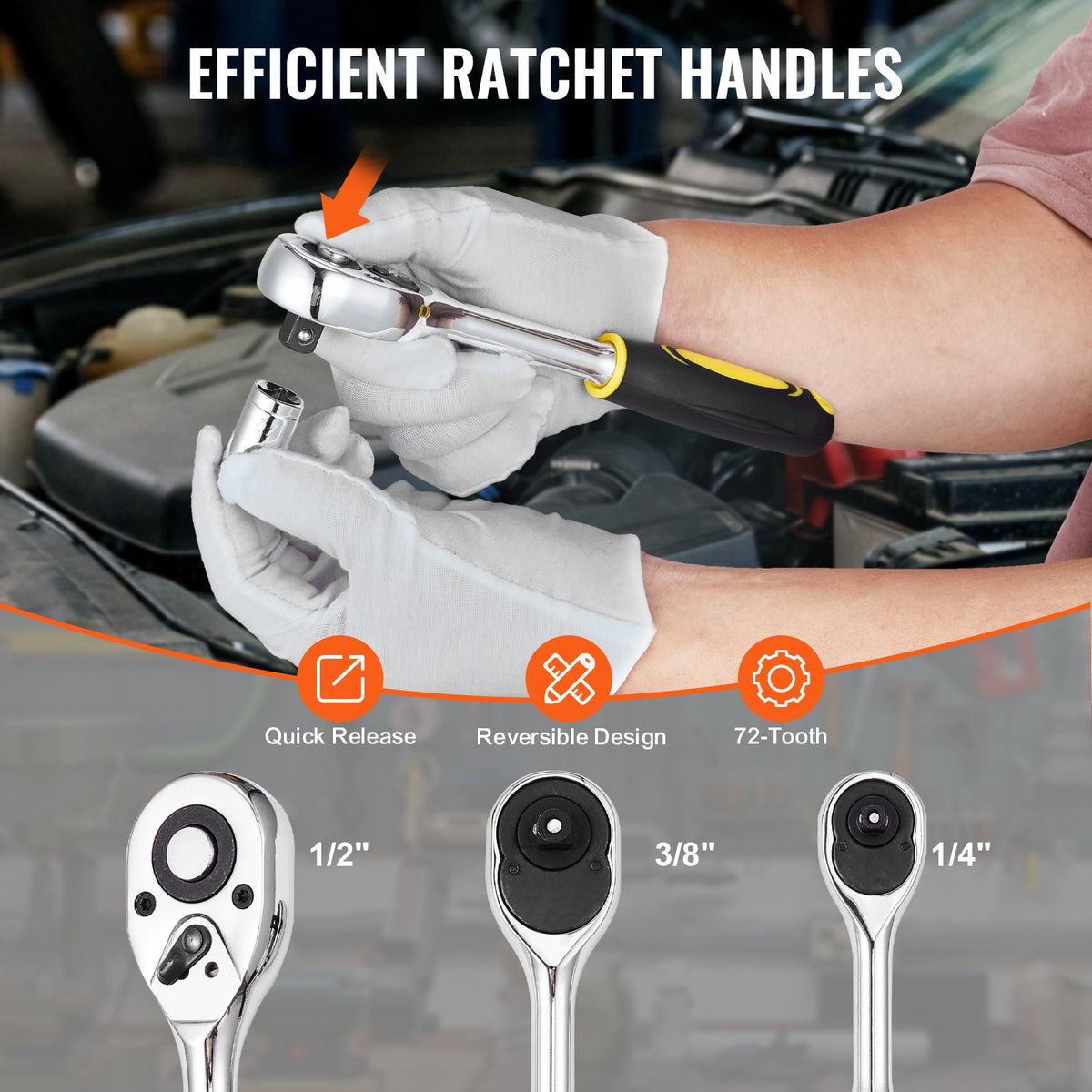 207-Piece Mechanics Tool Set 1/4" 3/8" 1/2" Drive Sockets SAE and Metric V952-SDJXGJTZ14384PX0VV0
