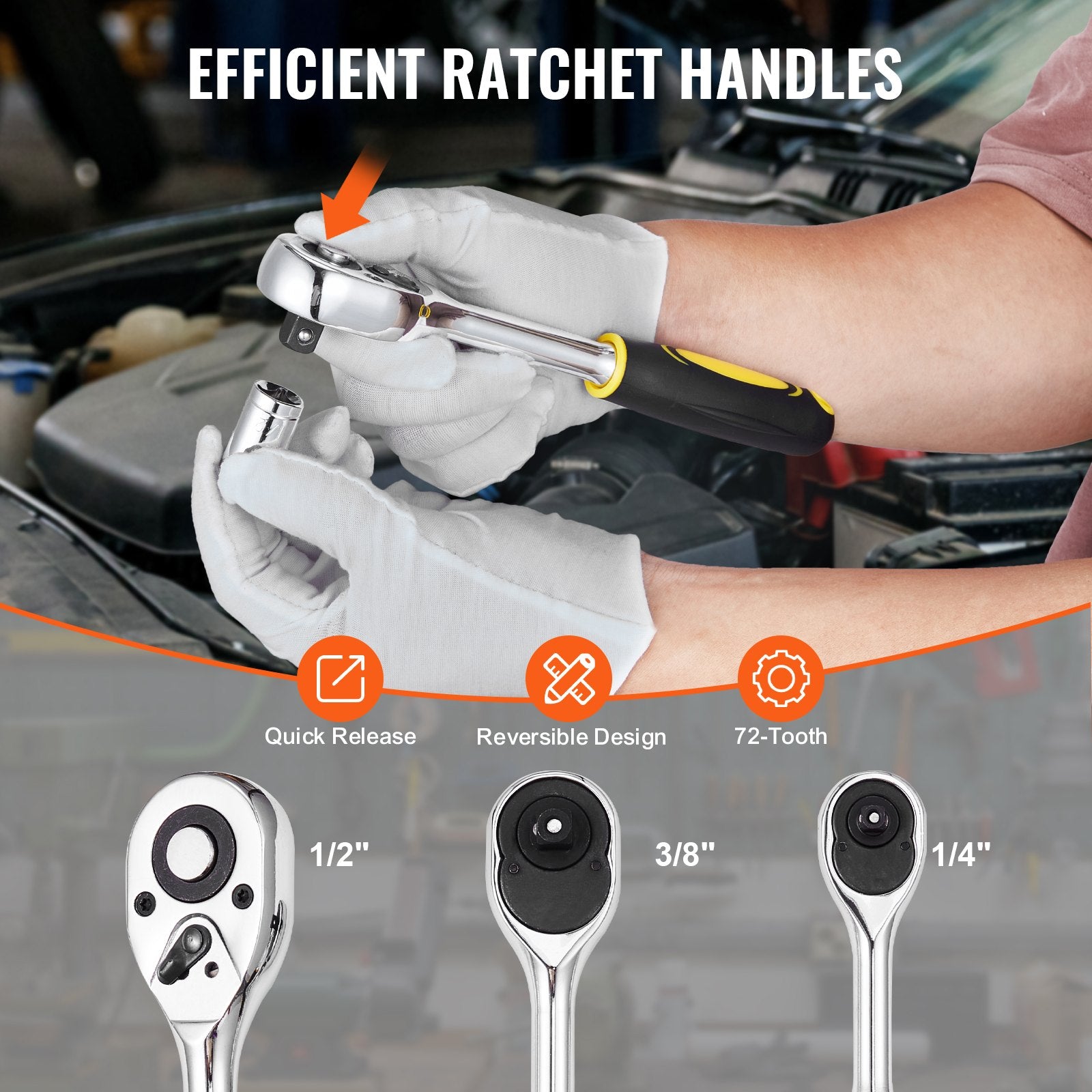 207-Piece Mechanics Tool Set 1/4" 3/8" 1/2" Drive Sockets SAE and Metric V952-SDJXGJTZ14384PX0VV0