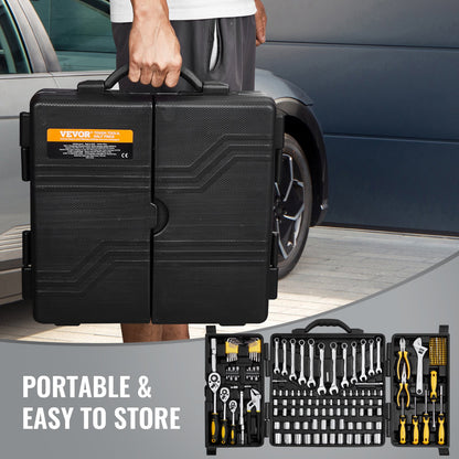 207-Piece Mechanics Tool Set 1/4" 3/8" 1/2" Drive Sockets SAE and Metric V952-SDJXGJTZ14384PX0VV0