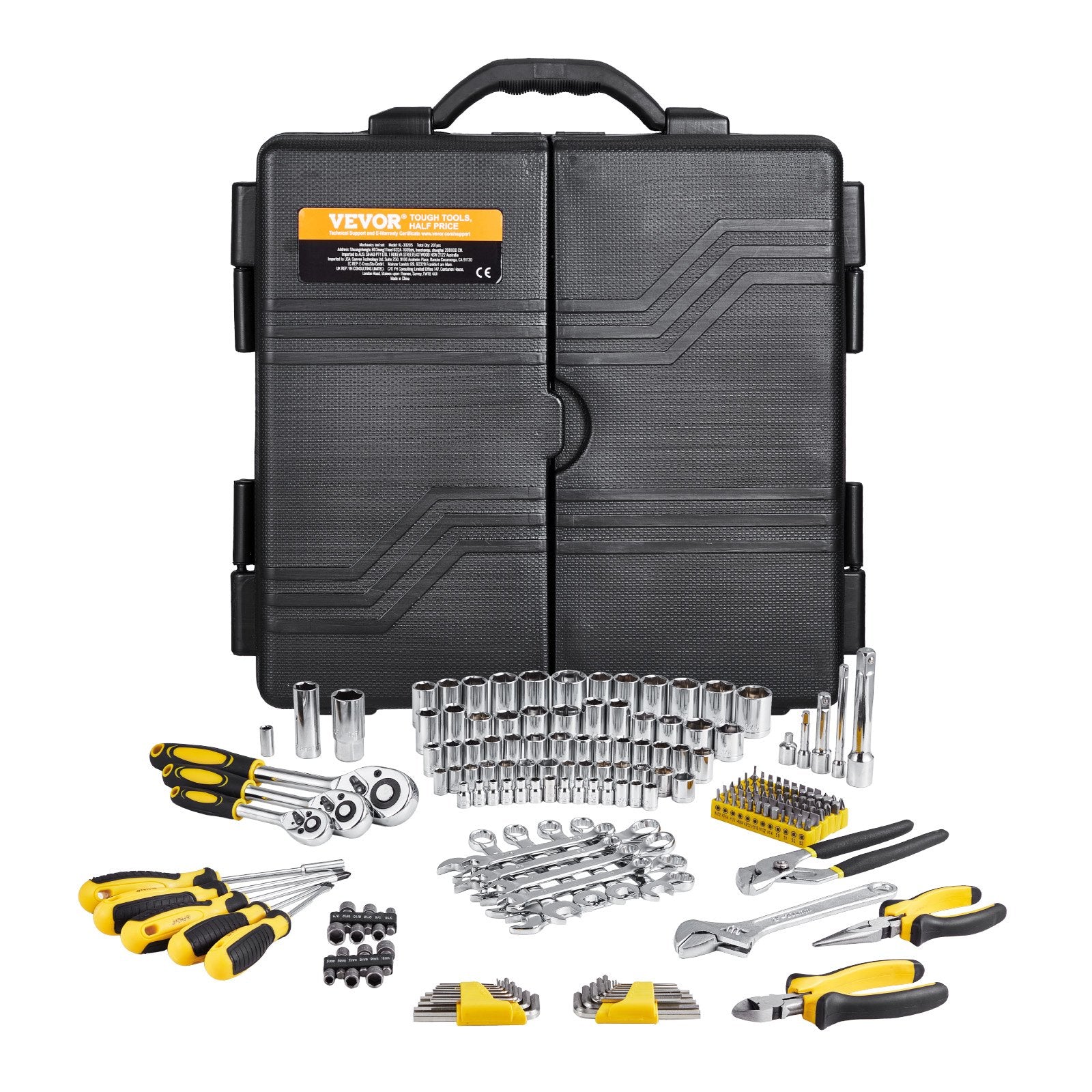 207-Piece Mechanics Tool Set 1/4" 3/8" 1/2" Drive Sockets SAE and Metric V952-SDJXGJTZ14384PX0VV0