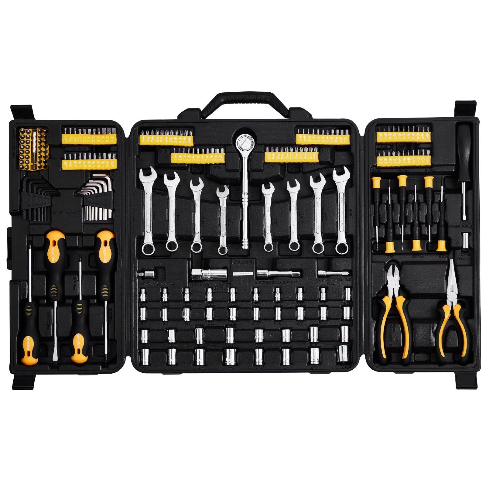 221-Piece Mechanics Tool Set, 1/4" and 3/8" Drive Sockets, SAE and Metric Mechanic Tool Kit with Bits, V952-SDJXGJTZ1438DIX1BV0