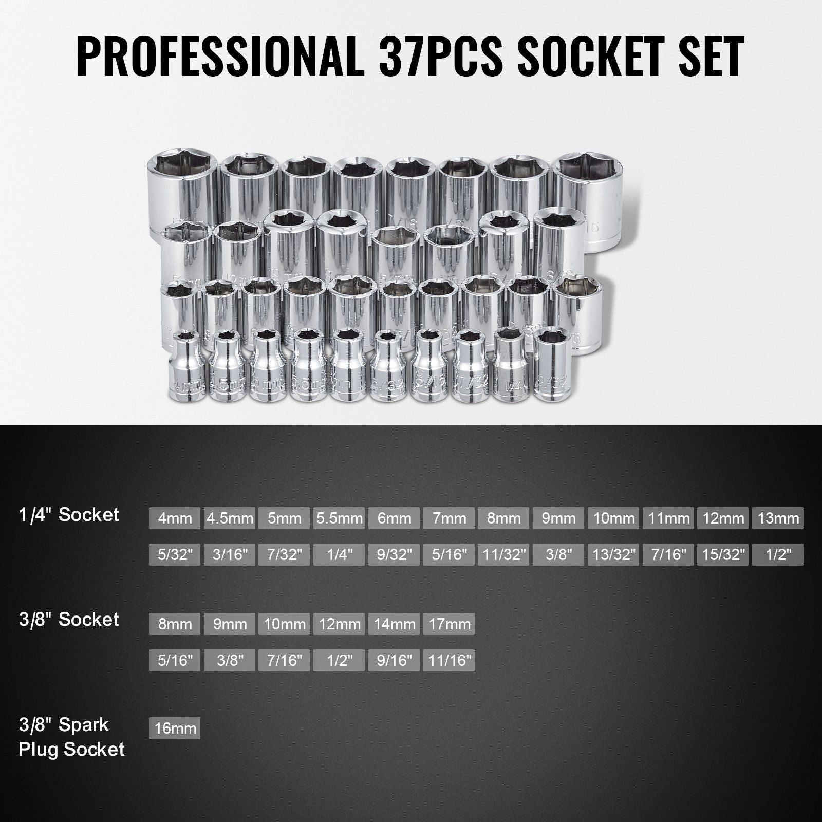 221-Piece Mechanics Tool Set, 1/4" and 3/8" Drive Sockets, SAE and Metric Mechanic Tool Kit with Bits, V952-SDJXGJTZ1438DIX1BV0