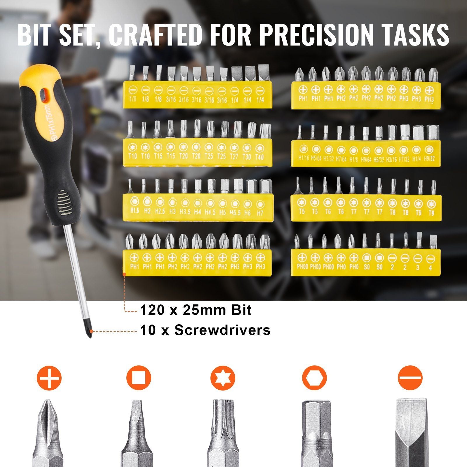 221-Piece Mechanics Tool Set, 1/4" and 3/8" Drive Sockets, SAE and Metric Mechanic Tool Kit with Bits, V952-SDJXGJTZ1438DIX1BV0
