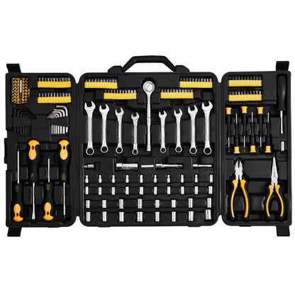 221-Piece Mechanics Tool Set, 1/4" and 3/8" Drive Sockets, SAE and Metric Mechanic Tool Kit with Bits, V952-SDJXGJTZ1438DIX1BV0