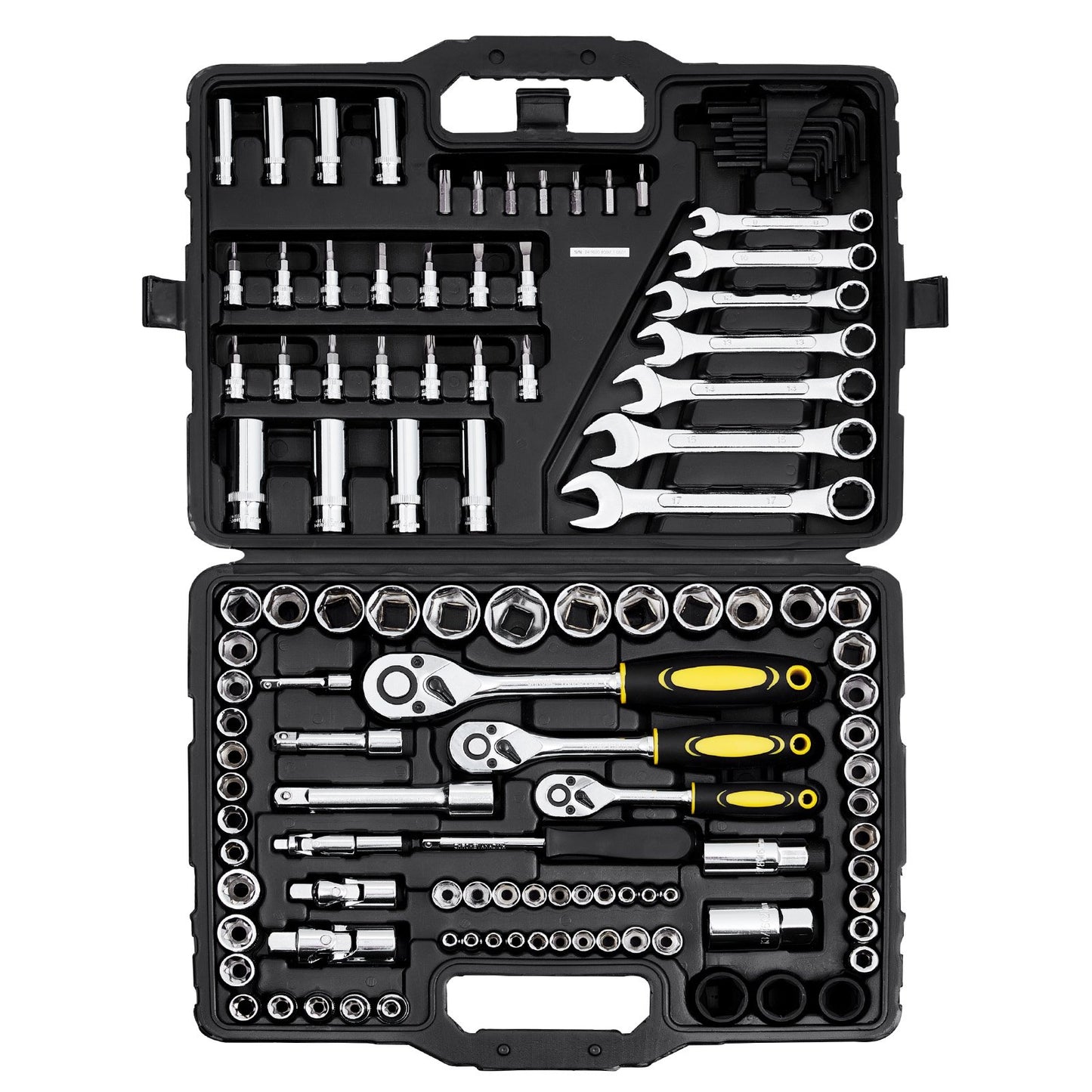 121-Piece Mechanics Tool Set 1/4" 3/8" 1/2" Drive Sockets SAE and Metric V952-SDJXGJTZ1438OZV5AV0