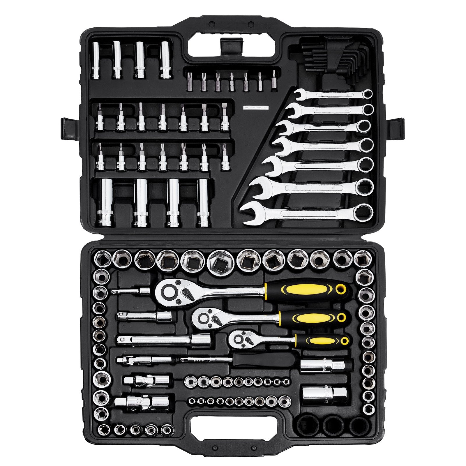 121-Piece Mechanics Tool Set 1/4" 3/8" 1/2" Drive Sockets SAE and Metric V952-SDJXGJTZ1438OZV5AV0