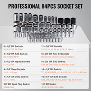 121-Piece Mechanics Tool Set 1/4" 3/8" 1/2" Drive Sockets SAE and Metric V952-SDJXGJTZ1438OZV5AV0
