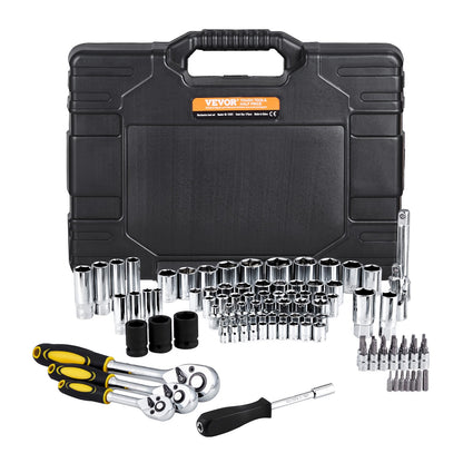 121-Piece Mechanics Tool Set 1/4" 3/8" 1/2" Drive Sockets SAE and Metric V952-SDJXGJTZ1438OZV5AV0