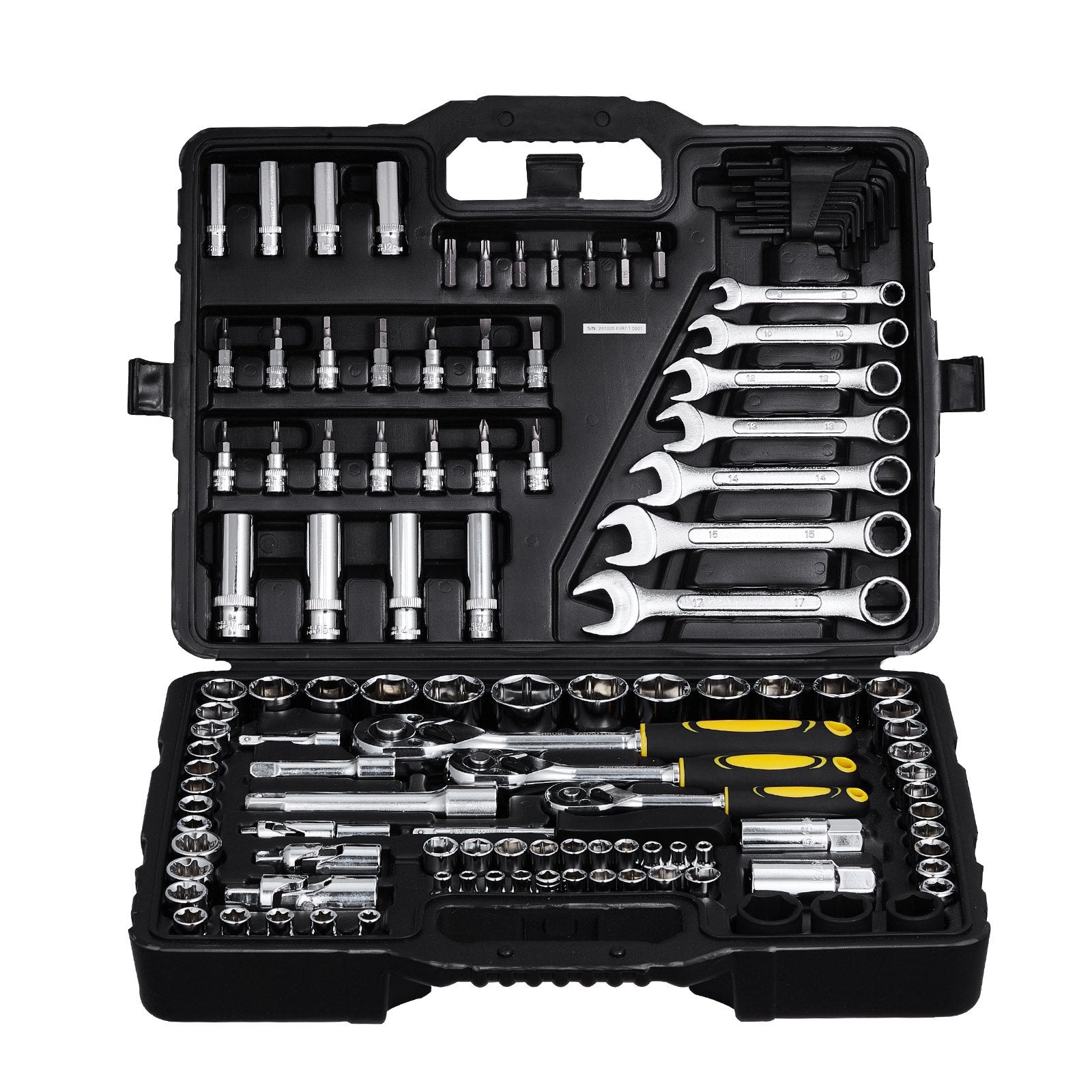 121-Piece Mechanics Tool Set 1/4" 3/8" 1/2" Drive Sockets SAE and Metric V952-SDJXGJTZ1438OZV5AV0
