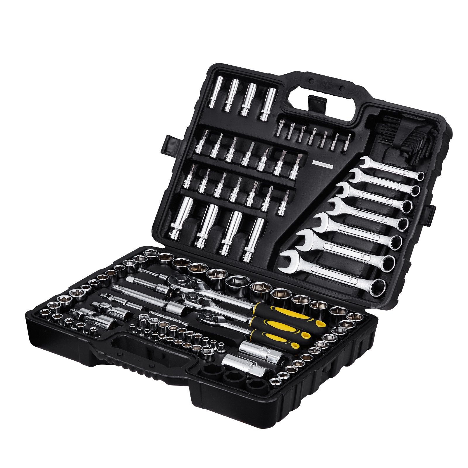 121-Piece Mechanics Tool Set 1/4" 3/8" 1/2" Drive Sockets SAE and Metric V952-SDJXGJTZ1438OZV5AV0