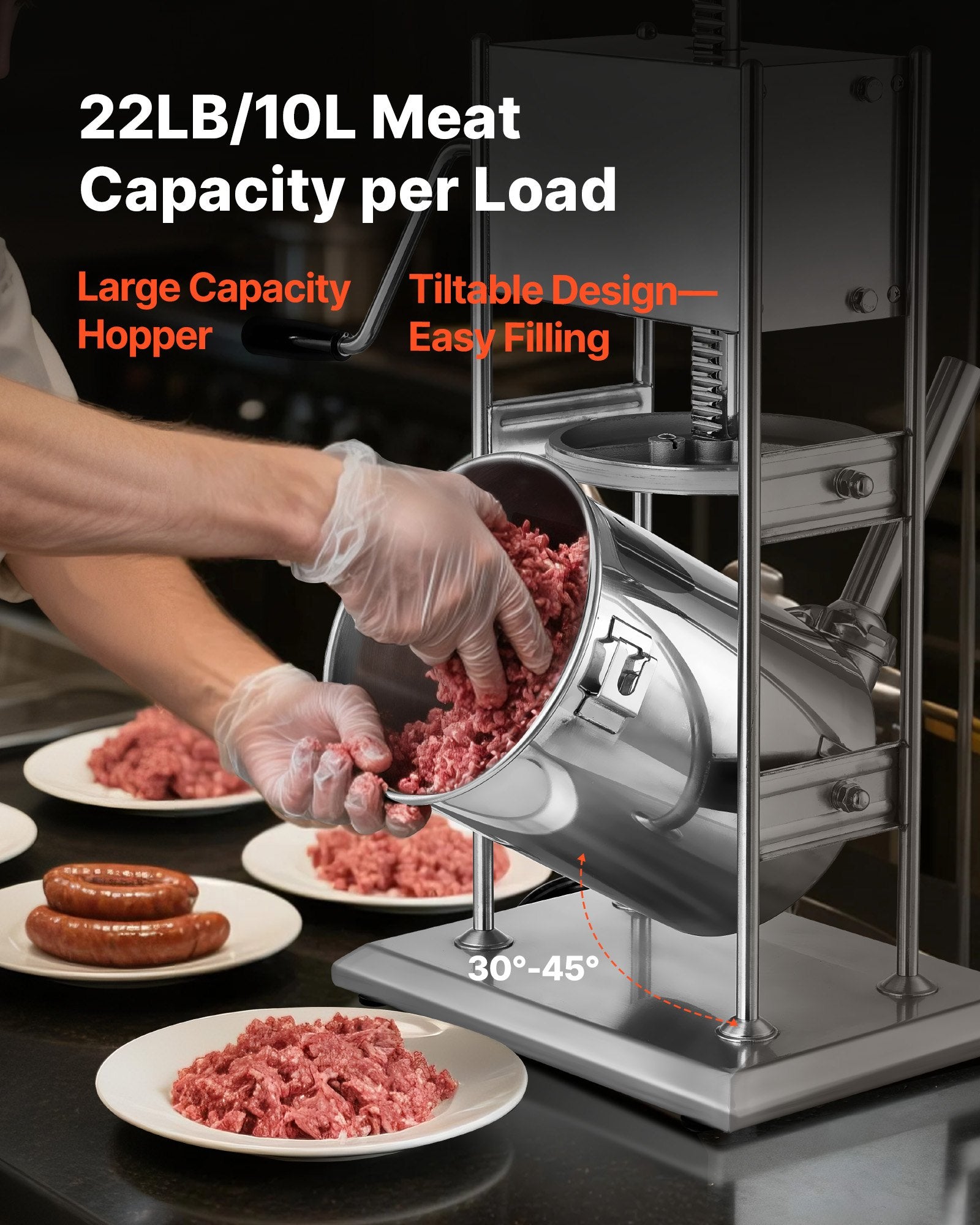 Manual Sausage Stuffer, 22 LBS / 10 L Vertical Meat Stuffer, Dual-Speed Sausage Casing Meat Filling Machine, V952-SDKGCJLS10L06EIN0001V0