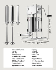 Manual Sausage Stuffer, 22 LBS / 10 L Vertical Meat Stuffer, Dual-Speed Sausage Casing Meat Filling Machine, V952-SDKGCJLS10L06EIN0001V0
