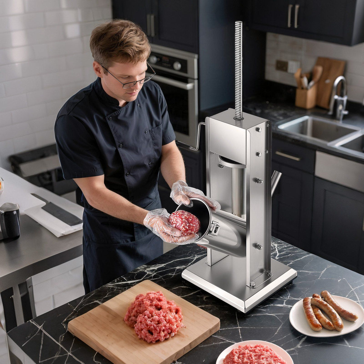 Manual Sausage Stuffer, 11 LBS / 5 L Vertical Meat Stuffer, Dual-Speed Sausage Casing Meat Filling Machine, V952-SDKGCJLS5L00GQ3T6001V0