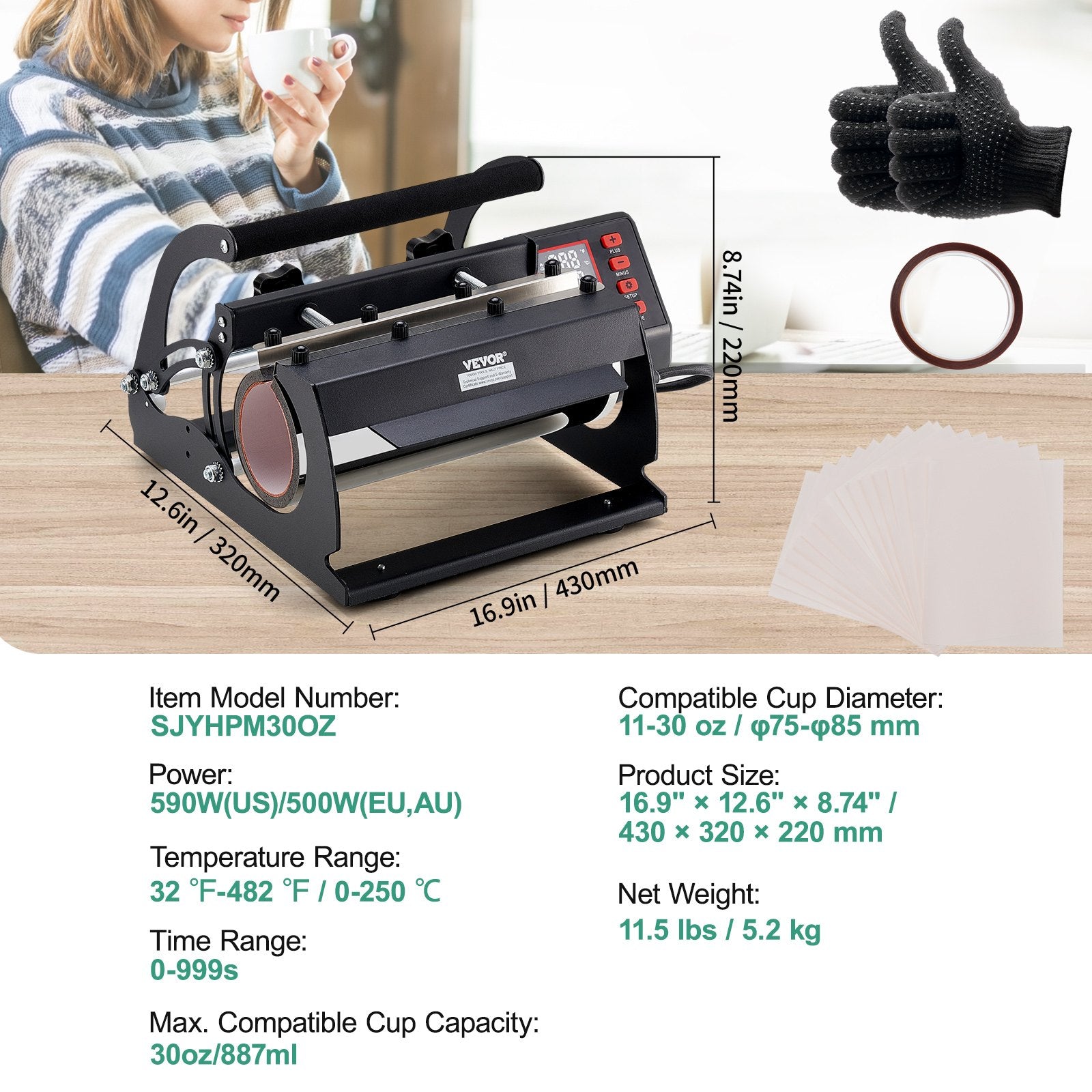 Tumbler Heat Press Machine 11-30oz Mug Press Sublimation Tumblers Black V952-SDKKBJAYAJCXRKZW2V3