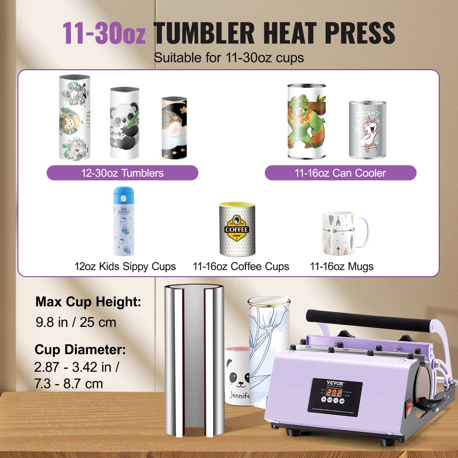 Tumbler Heat Press Machine 11-30oz Mug Press Sublimation Tumblers Purple V952-SDKKBJAYAJXSJTX79V3