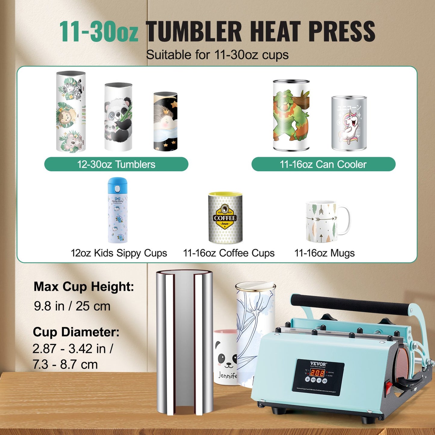 Tumbler Heat Press Machine 11-30oz Mug Press Sublimation Tumblers Green V952-SDKKBJAYAJXSU9GD9V3