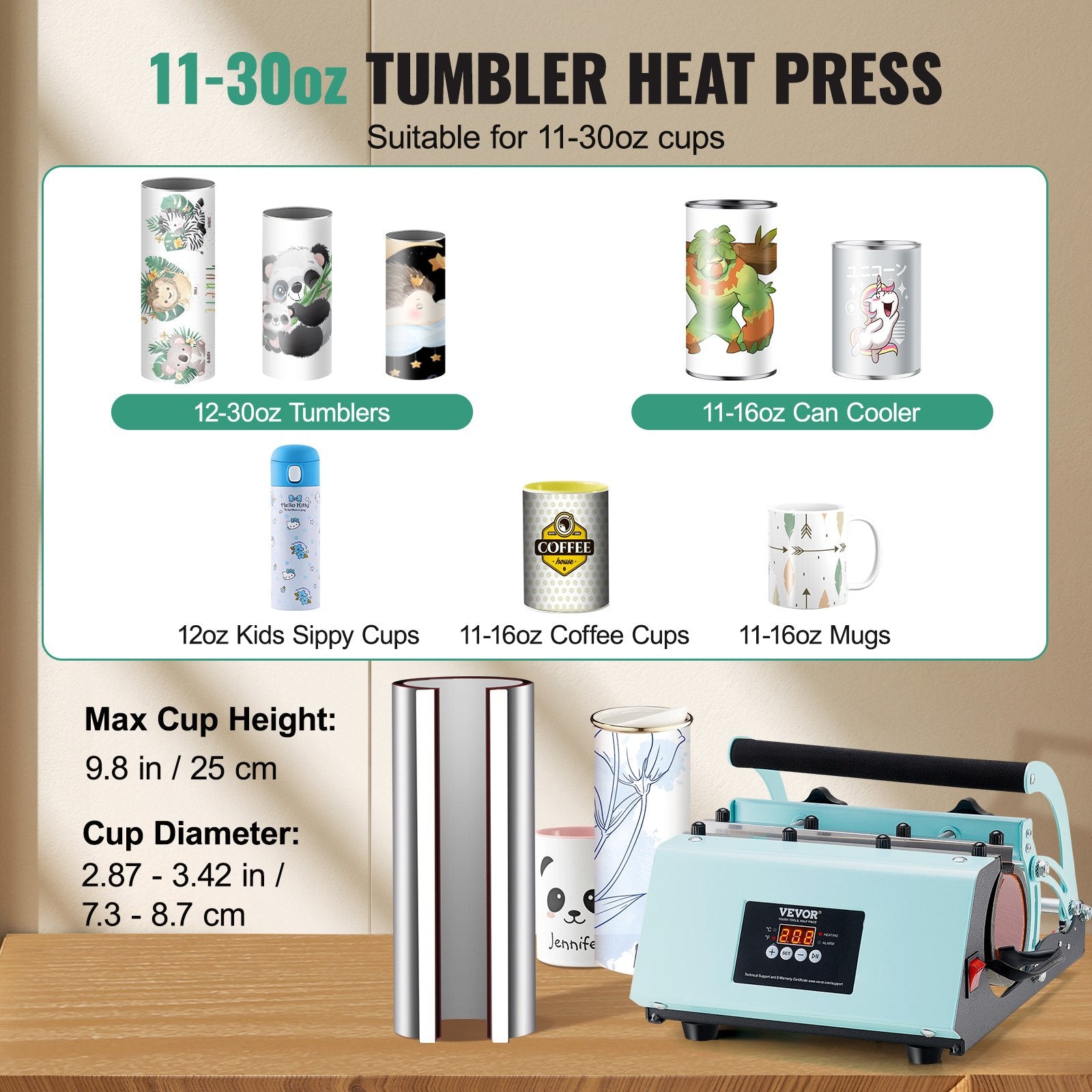 Tumbler Heat Press Machine 11-30oz Mug Press Sublimation Tumblers Green V952-SDKKBJAYAJXSU9GD9V3