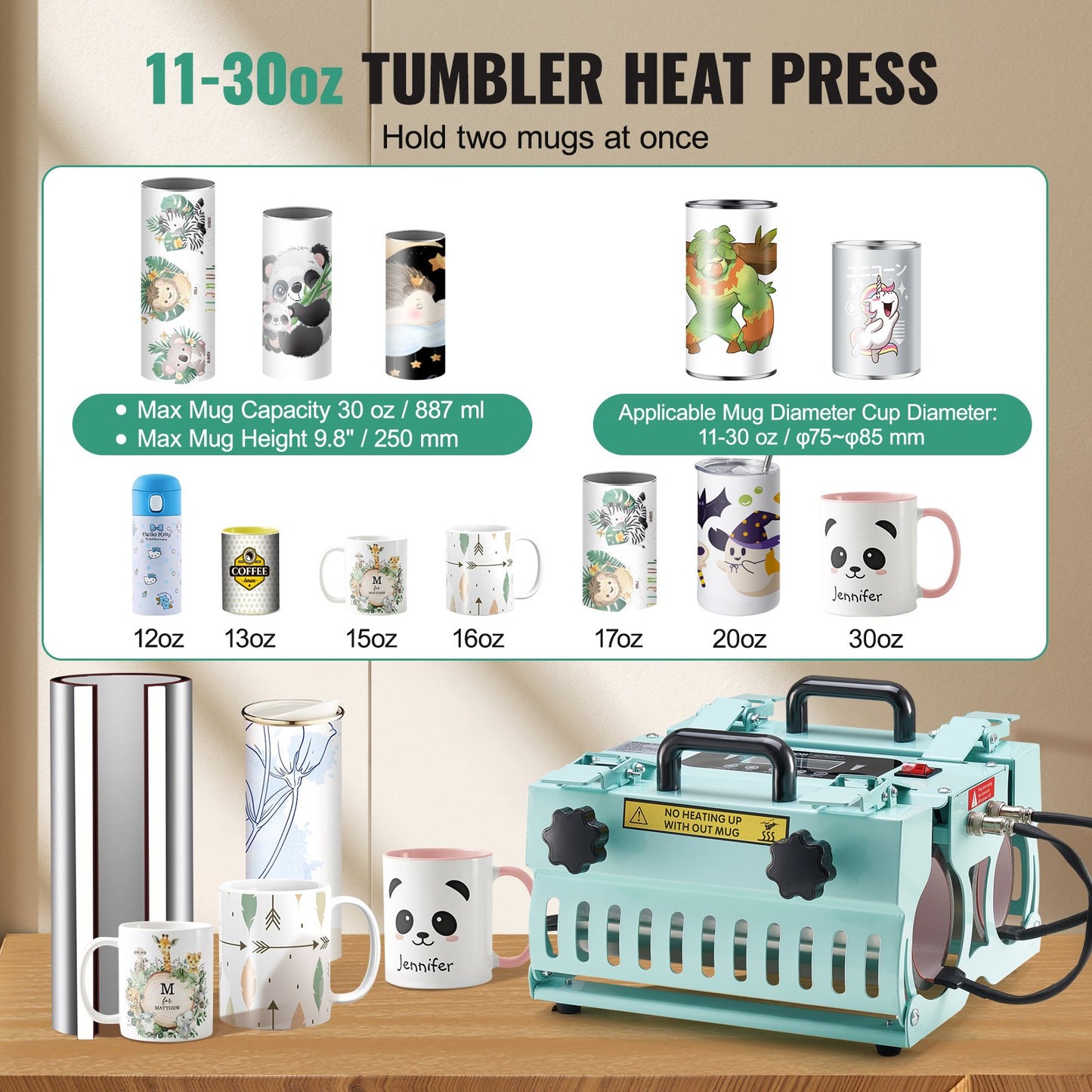 Tumbler Heat Press Machine 2 Station Heaters 11-30oz Mug Press Sublimation V952-SDKKBJSGWAJXGBFN0V3