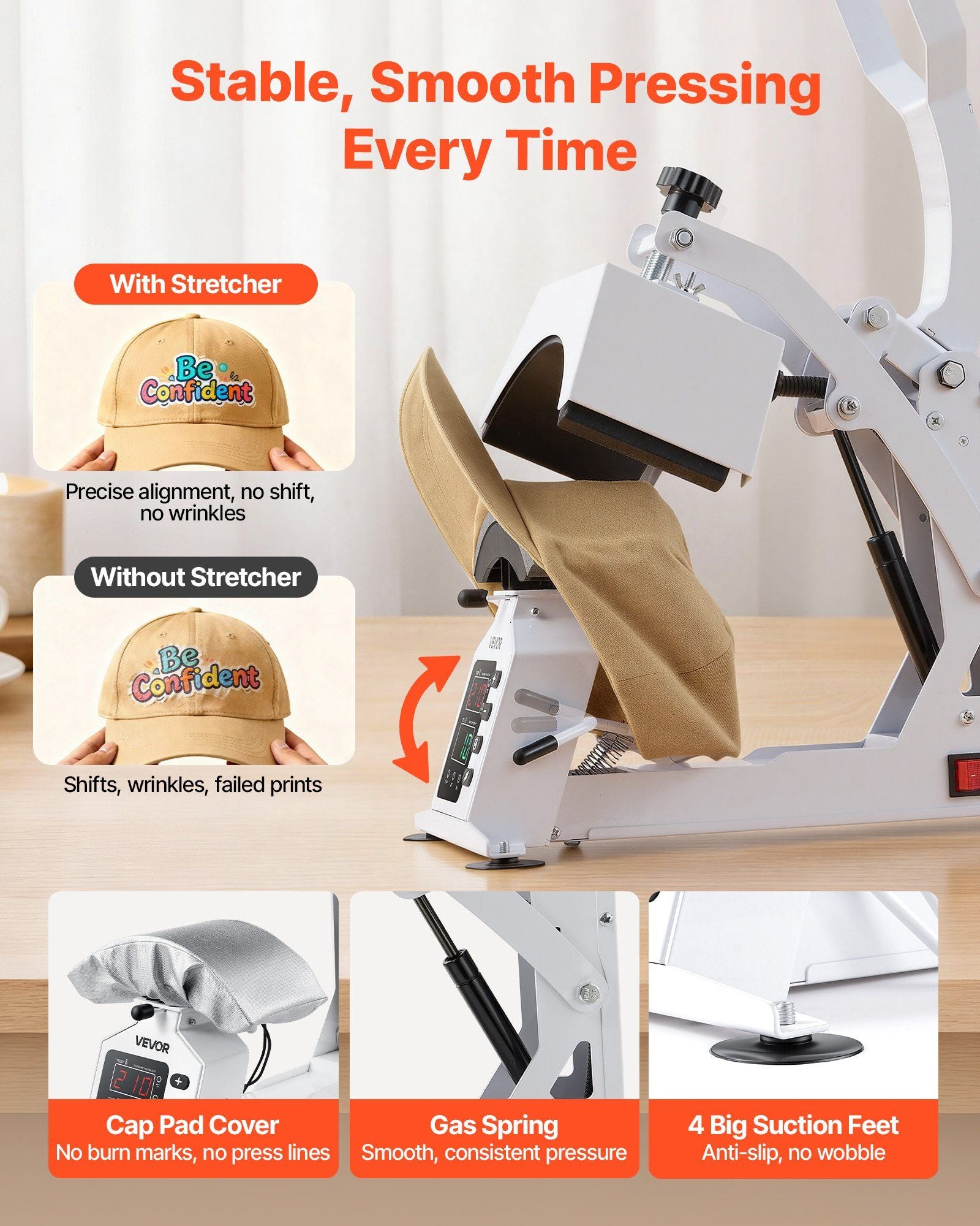 Hat Heat Press Machine, with 4 Interchangeable Platens and Caps Stretcher, Precise Temperature & Time V952-SDKMJBS854YCBQVIG001V3