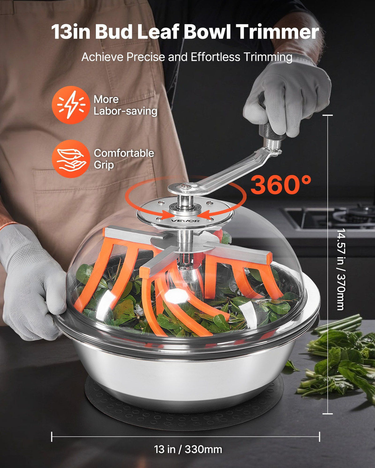 Bud Leaf Bowl Trimmer, 335 mm Manual Bud Trimmer, with Sharp Stainless Steel Blades, Visual Cutting, Wet & V952-SDKSCJ13YCSDM3MZQ001V0