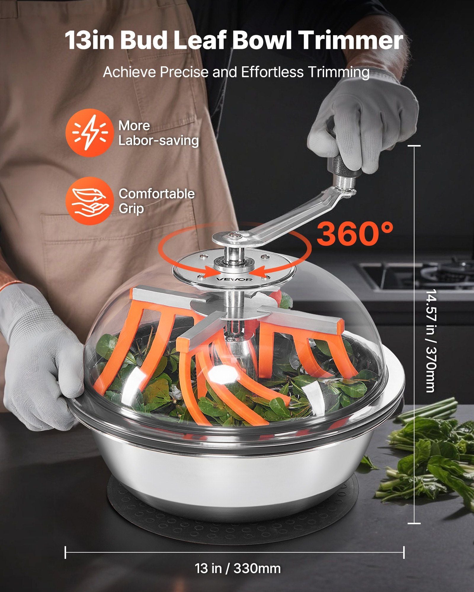 Bud Leaf Bowl Trimmer, 335 mm Manual Bud Trimmer, with Sharp Stainless Steel Blades, Visual Cutting, Wet & V952-SDKSCJ13YCSDM3MZQ001V0