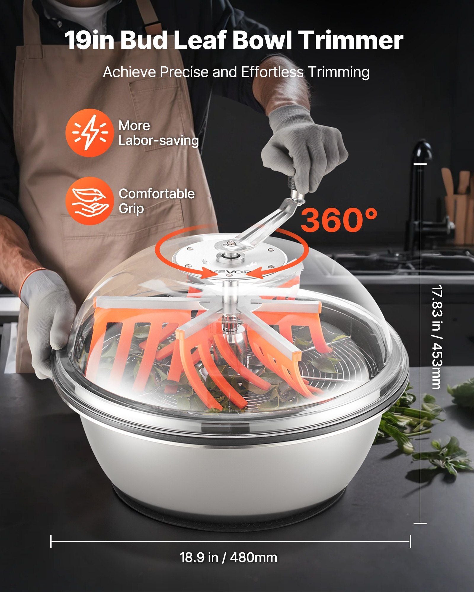 Bud Leaf Bowl Trimmer, 490 mm Manual Bud Trimmer, with Sharp Stainless Steel Blades, Visual Cutting, Wet & V952-SDKSCJ19YCSDLYB2M001V0