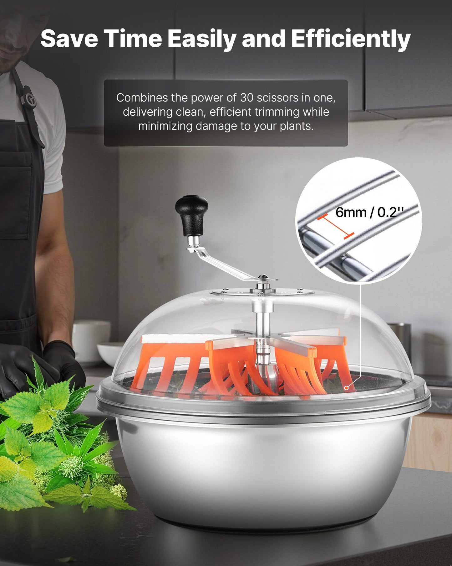 Bud Leaf Bowl Trimmer, 490 mm Manual Bud Trimmer, with Sharp Stainless Steel Blades, Visual Cutting, Wet & V952-SDKSCJ19YCSDLYB2M001V0