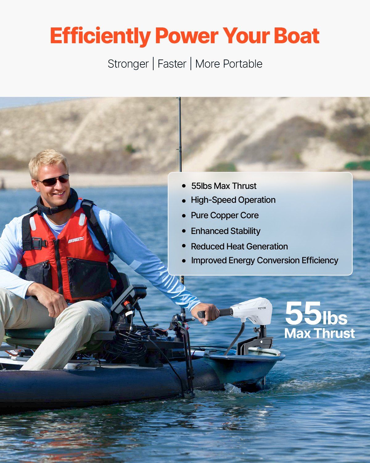 Electric Trolling Motor, Transom Mounted Outboard Boat Motors 12V 55lbs Thrust, 8-Speed Electric Boat Engine V952-SDKTDMD12V55PQZUV001V0