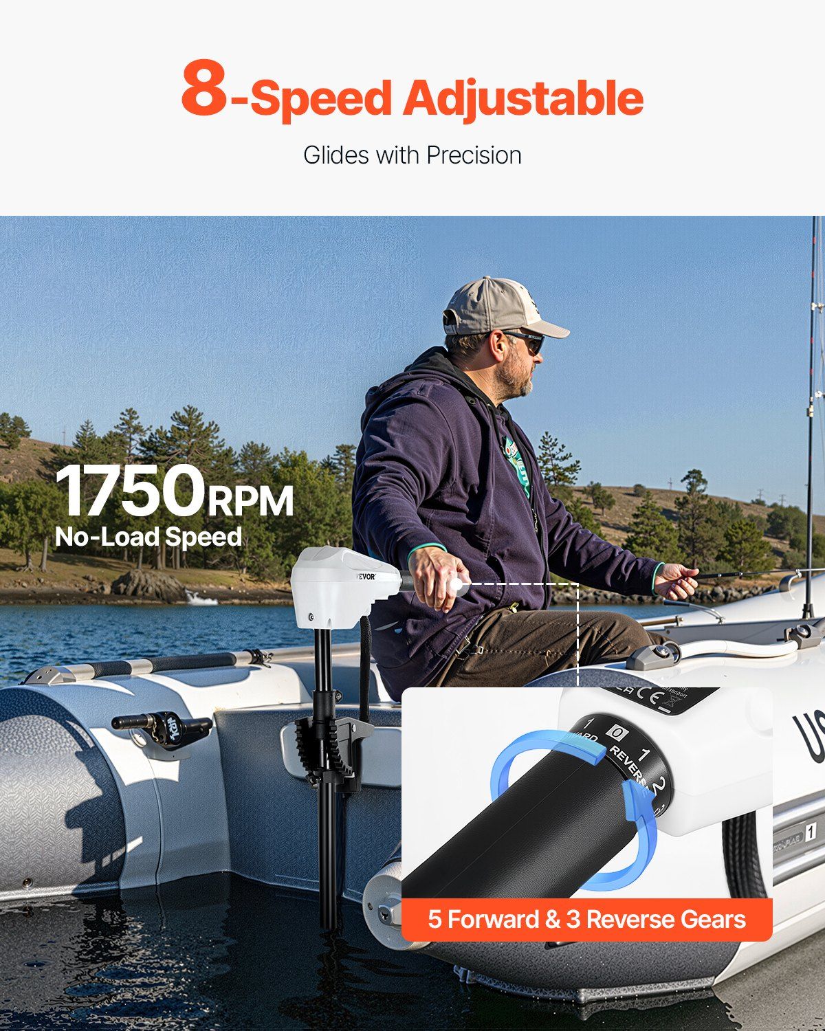 Electric Trolling Motor, Transom Mounted Outboard Boat Motors 12V 55lbs Thrust, 8-Speed Electric Boat Engine V952-SDKTDMD12V55PQZUV001V0