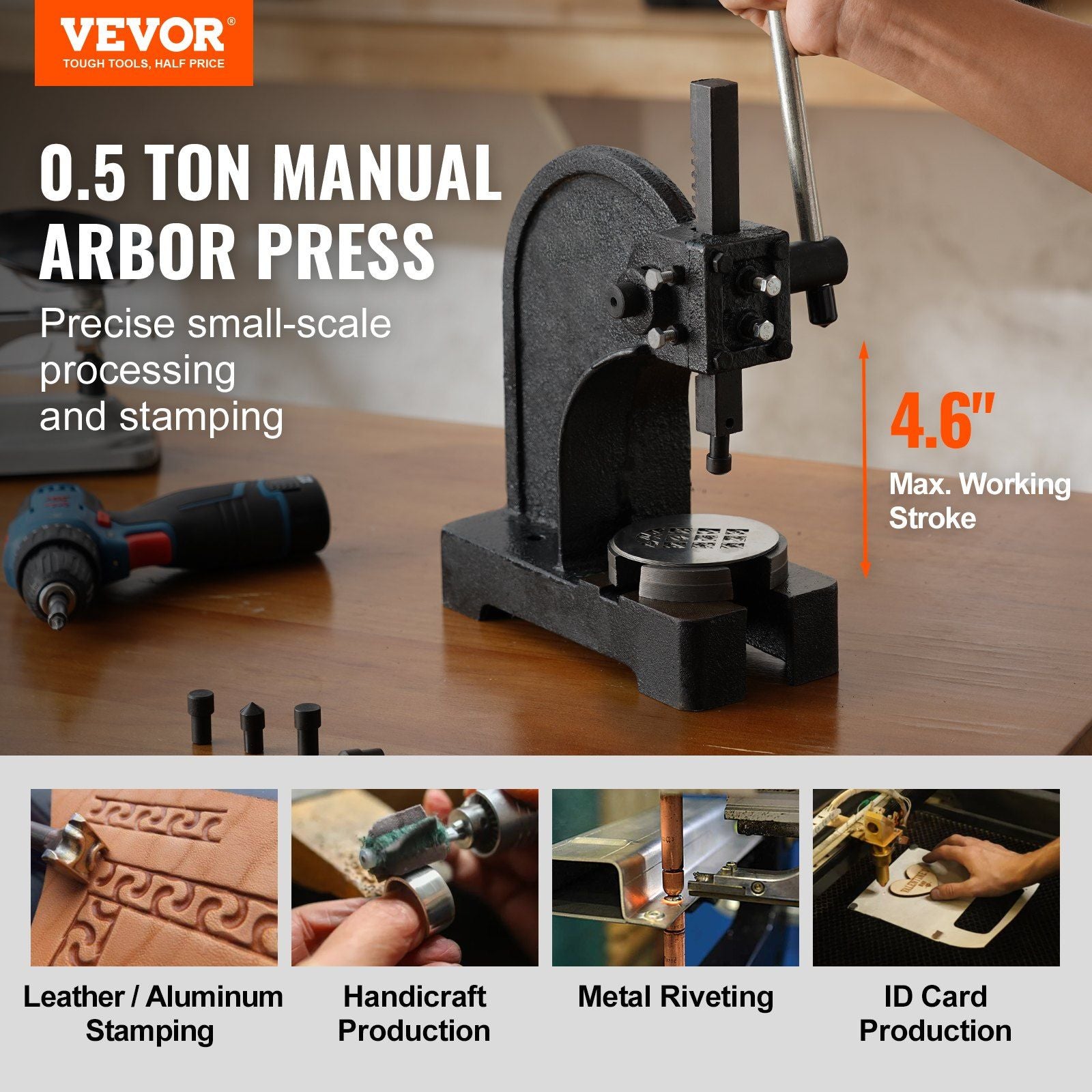 Arbor Press, 0.5 Ton Manual Arbor Press, 11.68" Maximum Height, Cast Iron Heavy-duty Manual Desktop Arbor V952-SDKYLJGG05T0AP25JV0
