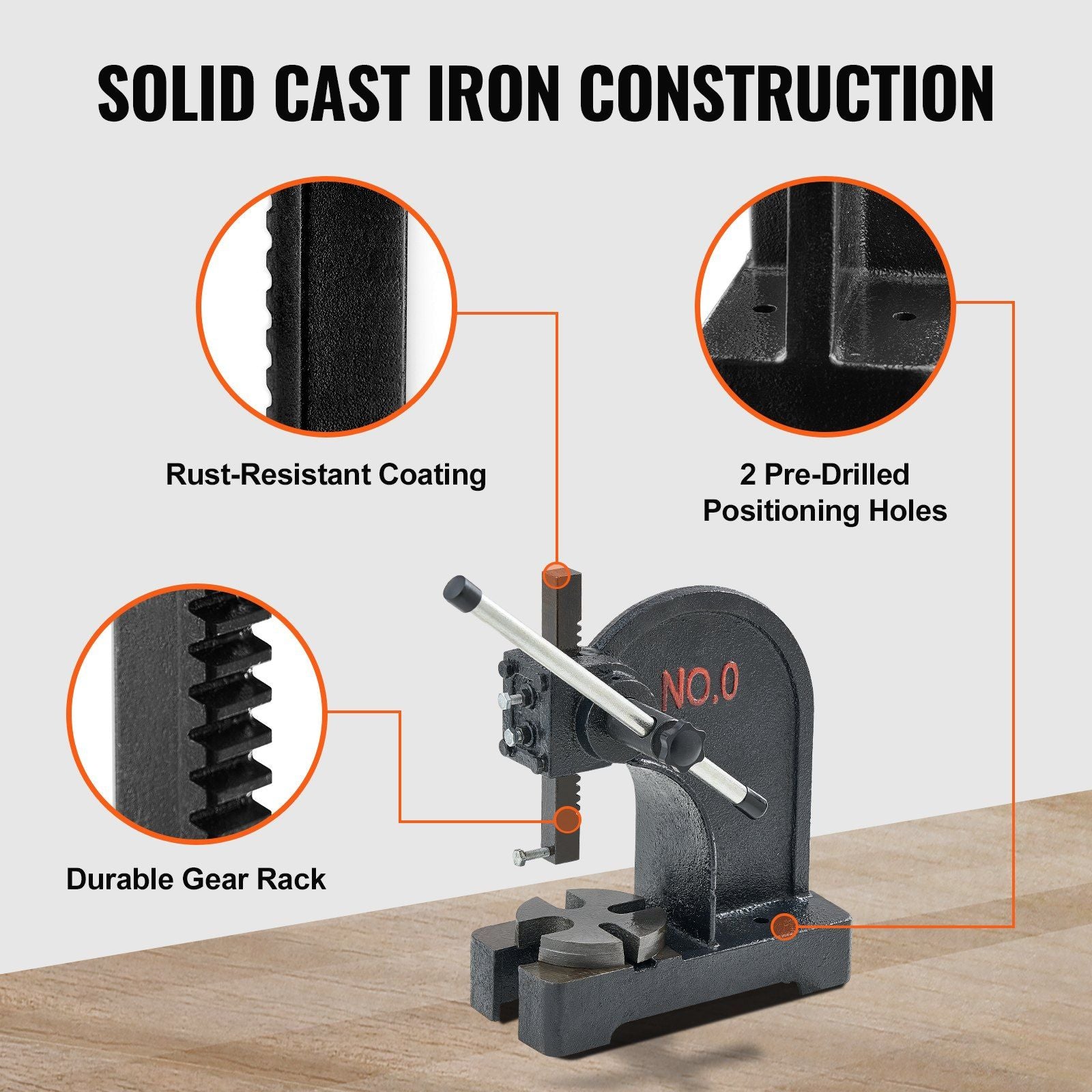 Arbor Press, 0.5 Ton Manual Arbor Press, 11.68" Maximum Height, Cast Iron Heavy-duty Manual Desktop Arbor V952-SDKYLJGG05T0AP25JV0