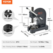Arbor Press, 0.5 Ton Manual Arbor Press, 11.68" Maximum Height, Cast Iron Heavy-duty Manual Desktop Arbor V952-SDKYLJGG05T0AP25JV0