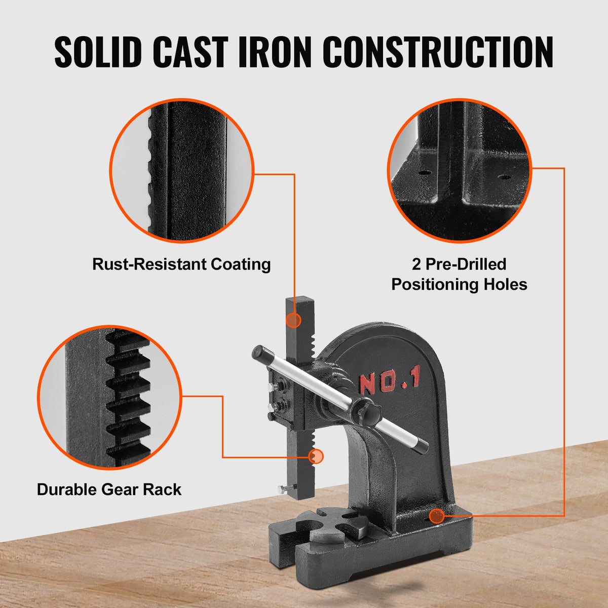 Arbor Press, 1 Ton Manual Arbor Press, 5.9" Maximum Height, Cast Iron Heavy-duty Manual Desktop Arbor Press, V952-SDKYLJGG1T00BW6W1V0