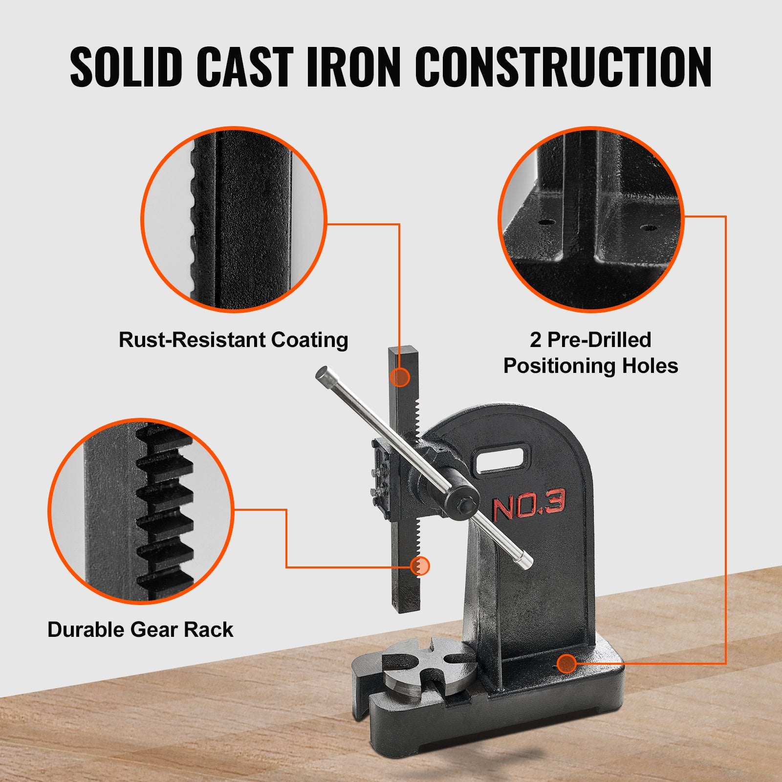 Arbor Press, 3 Ton Manual Arbor Press, 30.99" Maximum Height, Cast Iron Heavy-duty Manual Desktop Arbor V952-SDKYLJGG3T00FECX1V0