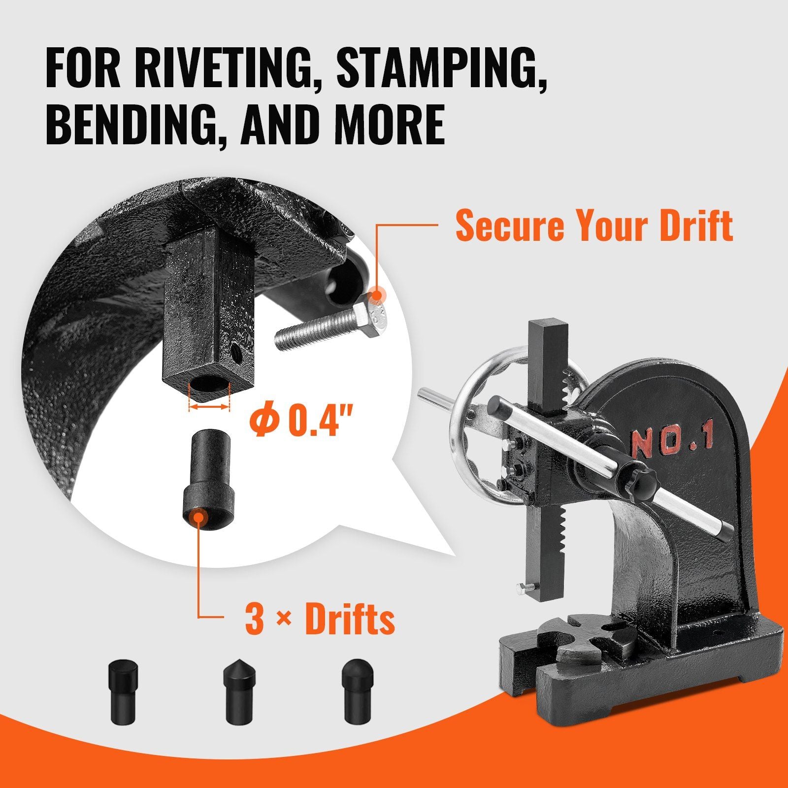 Arbor Press, 1 Ton Manual Arbor Press with Handwheel, 15cm Maximum Height, Cast Iron Heavy-duty Manual V952-SDKYLJGGSL1T2G169V0